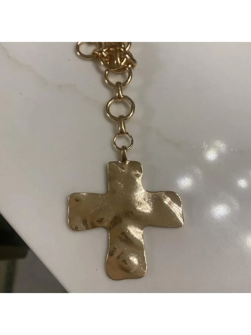 Chunky Necklace Cross Necklace Hammered Women Large Statement